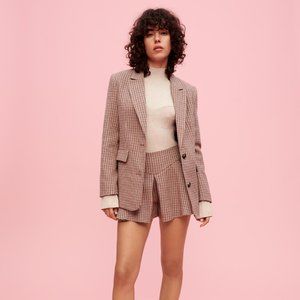 Maje Houndstooth Camel Skirt-Style Shorts